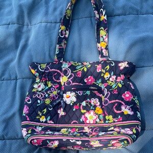 Vera Bradley tote bag in the "Navy Butterfly Floral" or "Ribbons Floral Design"